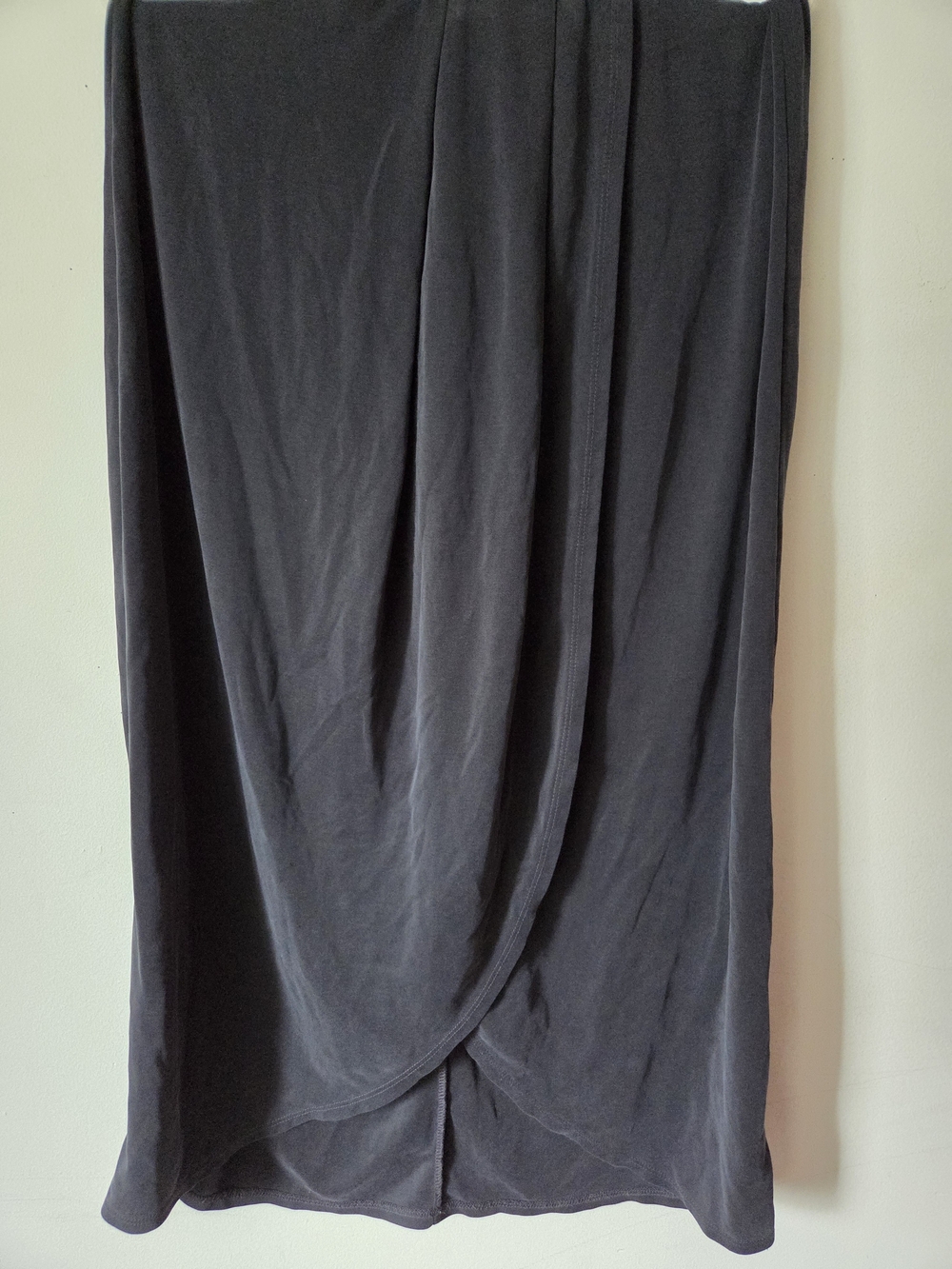 Drape-Front Midi Skirt in Charcoal Gray